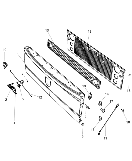 1990 Dodge Dakota Cable Tailgate Diagram for 68054864AB