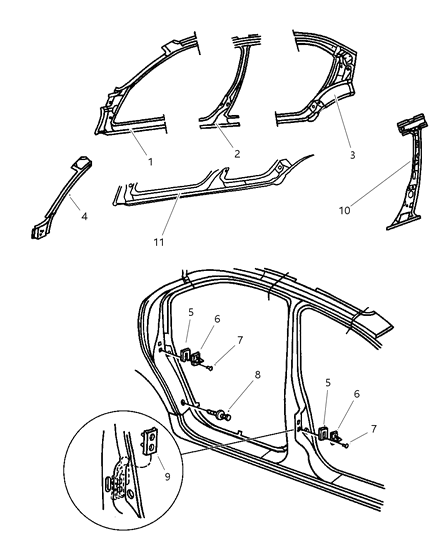 2000 Dodge Stratus Panel Bodyside Aperture Rear Diagram for 4897519AC