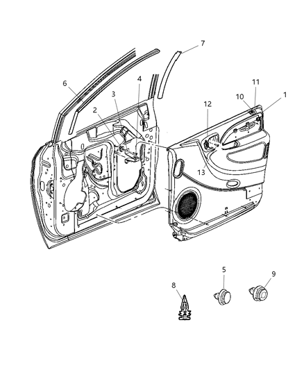 2007 Dodge Grand Caravan Panel Front Door Trim Diagram for SJ371D5AI