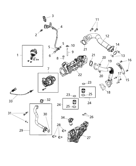 Cooler High Pressure EGR Diagram for 68490113AA