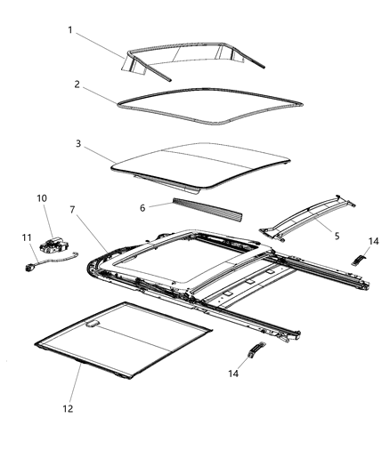 2015 Jeep Wrangler Glass Sunroof Includes Item #2 Diagram for 68082476AA