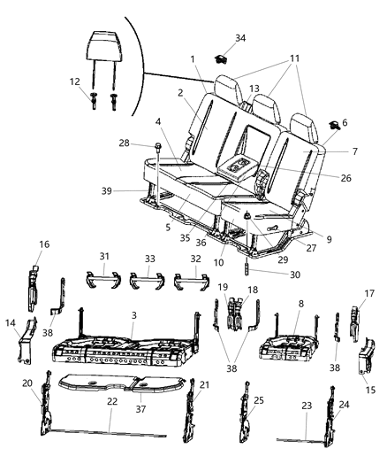 Frame Rear Seat Cushion Left Diagram for 68066995AA