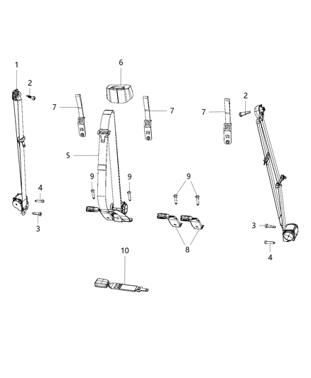 Seat Belt Rear Outer Includes Mounting Bolts Diagram for 5KP981X7AC