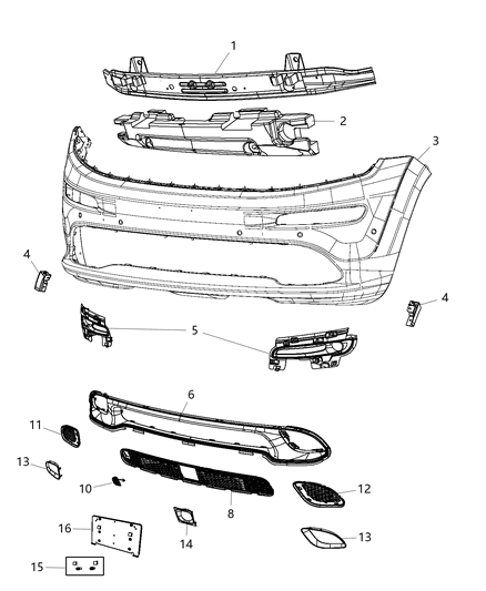 Beam Front Bumper Diagram for 68193816AB