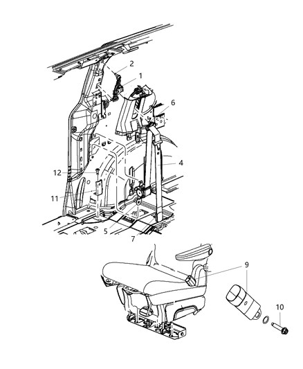 2007 Chrysler Aspen Seat Belt Rear Diagram for ZV71HL5AC