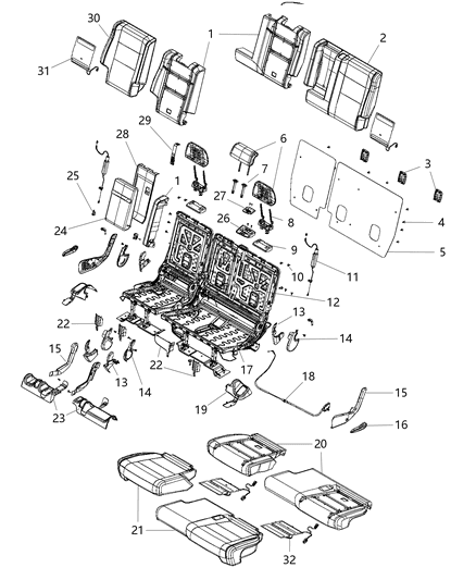 2018 Jeep Wrangler Cover Rear Seat Cushion Diagram for 5QM18LV5AA