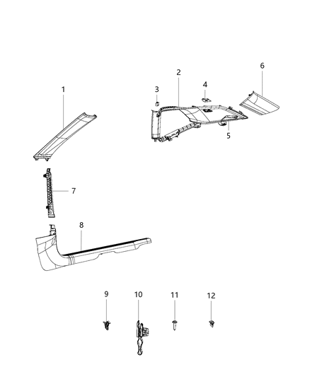 1984 Dodge B250 Molding Windshield Garnish A - Pillar Diagram for 1ZA04DX9AE