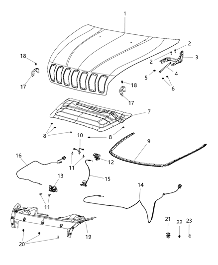 2019 Chrysler 300 Clip Hood Latch Release Diagram for 68293835AA