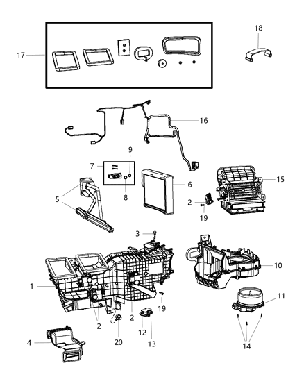 Housing Distribution: Doors, Plate, Coupler, Packing Diagram for 68197459AA