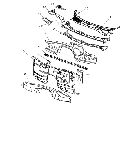 2010 Dodge Challenger Panel Cowl Plenum Lower Diagram for 4780784AD