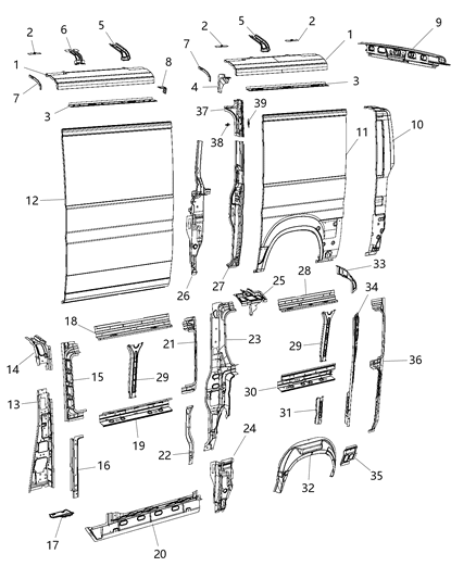 Panel B Pillar Outer Left Lower Diagram for 68214161AA