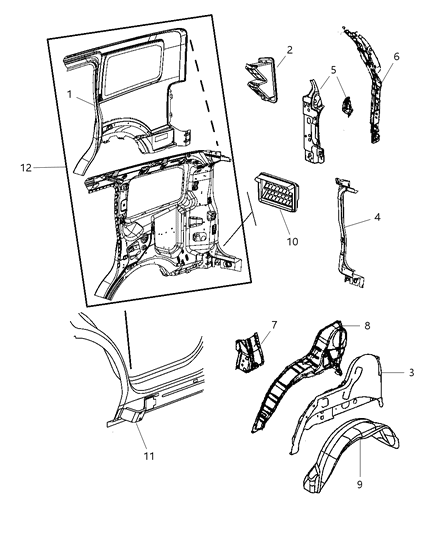 2010 Jeep Liberty Panel Quarter Outer Only Diagram for 68030750AA