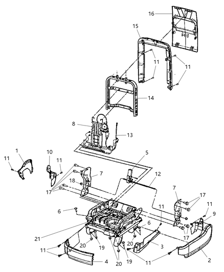 Recliner Front Seat Back Diagram for 68025047AA