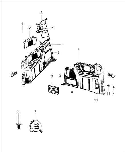 Bolster Quarter Trim Panel Diagram for 1CJ23LTUAI