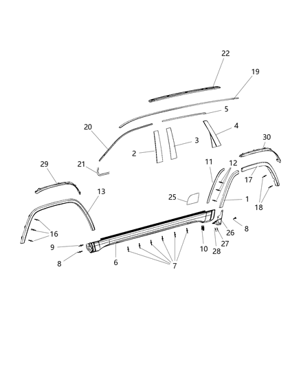 2003 Chrysler PT Cruiser Molding Wheel Flare Quarter Panel Diagram for 5QJ80TBFAA