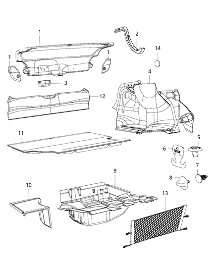 Cover Decklid Interior Trim Diagram for 68216949AE