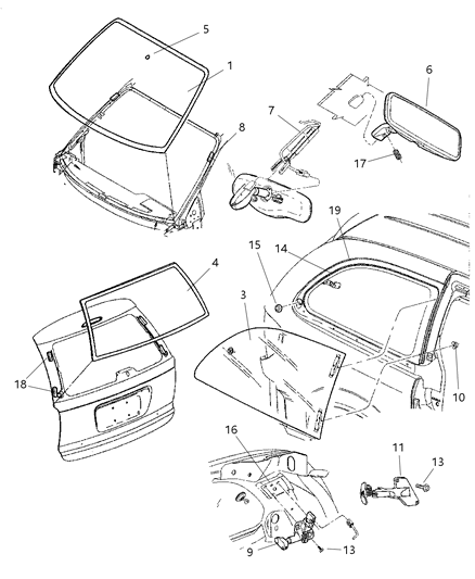 Weatherstrip Rear Aperture Panel Glass Diagram for 5020964AA