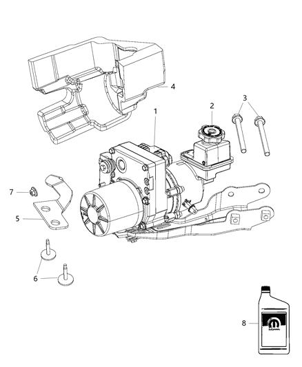 1997 Dodge B2500 Pump Power Steering Assembly with Reservoir, Cap, & Bracket Diagram for 68059524AI