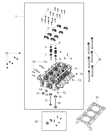 Head Assembly Engine Cylinder Complete Less Camshafts Diagram for 68211171AB