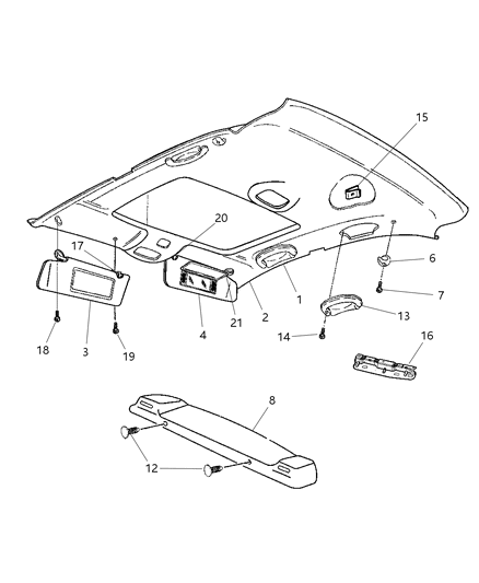 1996 Dodge Grand Caravan Support Visor Diagram for PZ30DX9AB