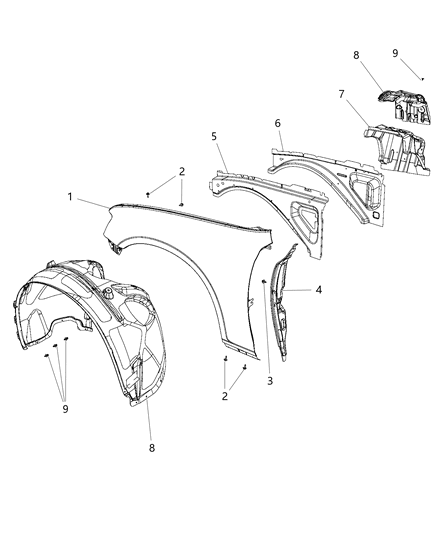 2001 Dodge Ram 2500 Shield Wheelhouse Diagram for 68084289AB