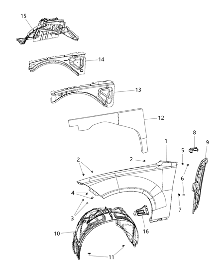 Fender, Front Passenger Side Diagram for 68213060AC
