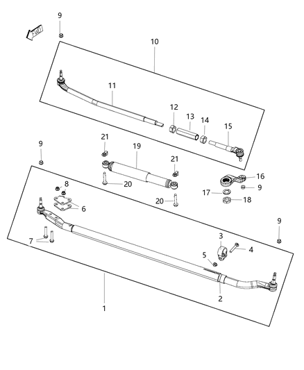 1992 Dodge Spirit Tube Assembly Steering Linkage Cross Bar Linkage, Outer Diagram for 68236711AF
