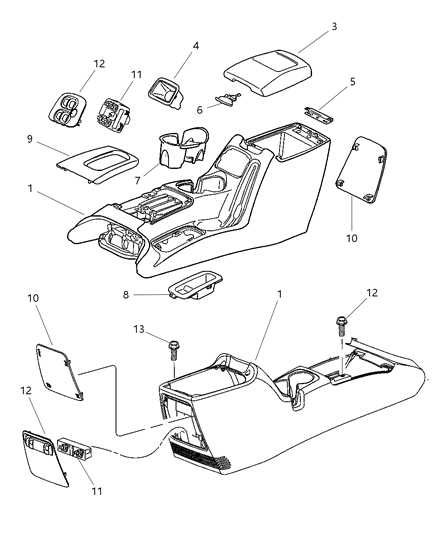 2004 Jeep Liberty Bin Floor Console Diagram for 5072904AB