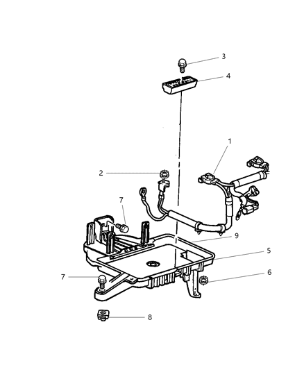 2003 Jeep Grand Cherokee Bracket Battery Hold Down Diagram for 55136959AB