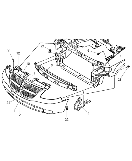 2002 Dodge Grand Caravan Reinforcement Front Bumper With Absorber Diagram for 4857691AA