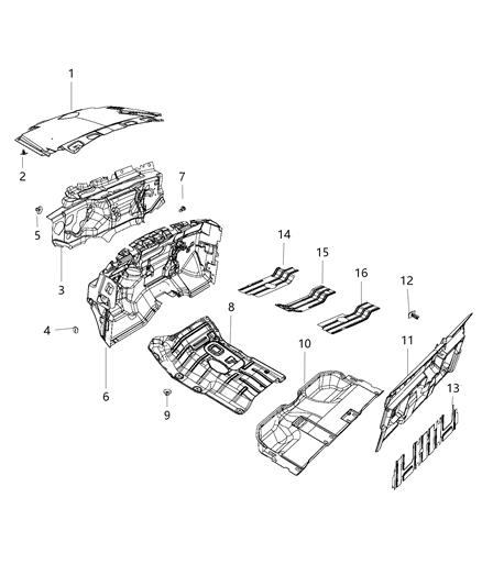 Silencer Panel Inner Cab Panel Inner Silencer Diagram for 68105182AB