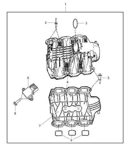 Manifold Intake Includes Items 2, 3, 4, 5, 6, 7, 8 Diagram for 53034181AB
