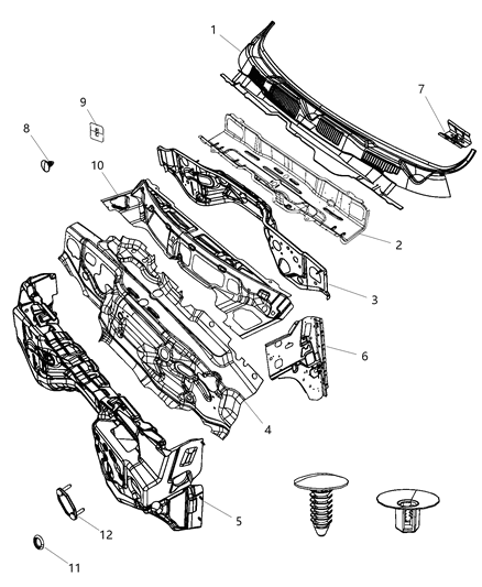 2008 Jeep Liberty Panel Cowl And Plenum, Front Diagram for 68214471AF