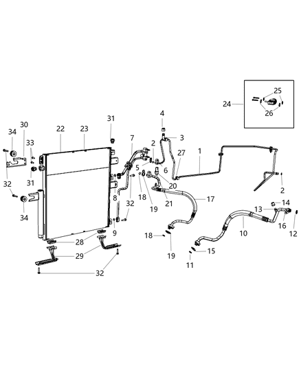 2003 Dodge Sprinter 3500 Cooler Condenser & Transmission Cooler w/ Jumper Tube, Drier Diagram for 55057091AC