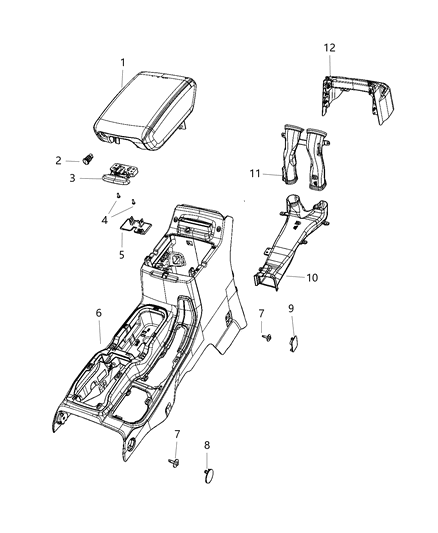 2022 Jeep Compass Base Floor Console Diagram for 6KJ18TX7AE