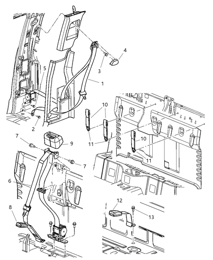2007 Dodge Dakota Seat Belt Rear Outer Diagram for 5HQ301J3AA