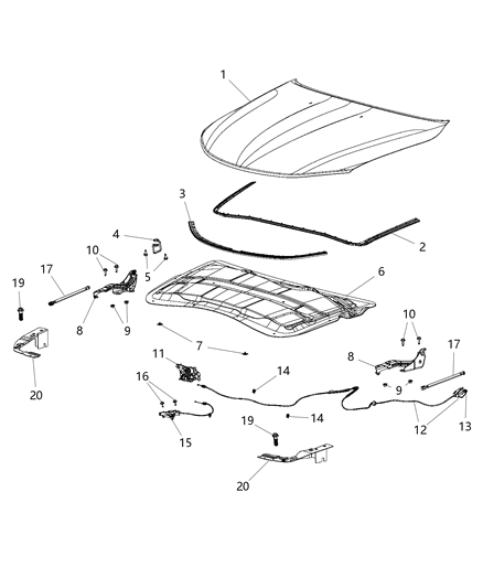 Release Hood Latch Diagram for 68110055AB
