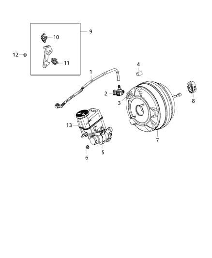 Hose Brake Booster Vacuum Diagram for 68254678AA