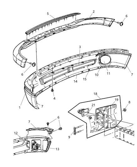 1995 Chrysler LHS Bracket Bumper Diagram for 55077316AF