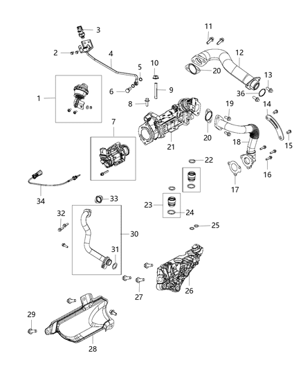 Cooler Kit EGR Valve Kit, #7 Valve, #1 Actuator, #35 Sensor Diagram for 68239570AB