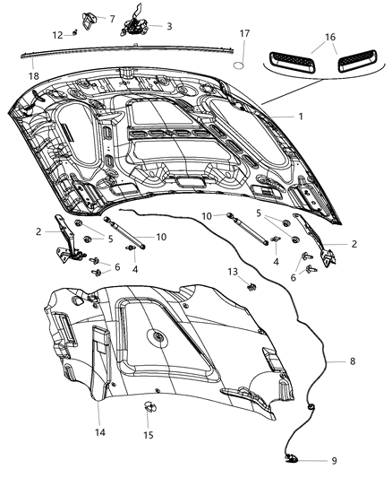 2007 Jeep Liberty Hood Diagram for 68160235AE