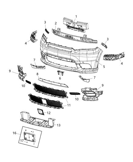 2010 Dodge Challenger Bracket Front Bumper Diagram for 68411419AA