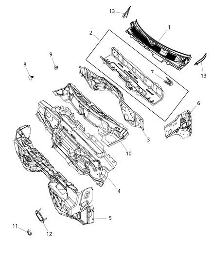 1998 Dodge Stratus Panel Cowl Side Trim Diagram for 68362460AD