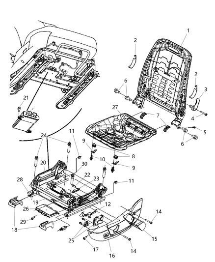 Frame Front Seat Back Includes Lumbar Diagram for 5136181AB