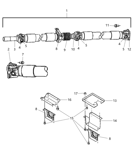Bracket Drive Shaft Center Bearing Diagram for 52105715AB