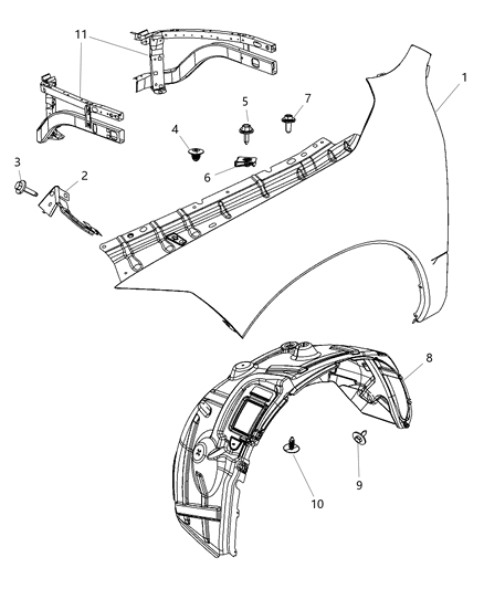 2022 Chrysler 300 Reinforcement Fender Diagram for 55372838AB