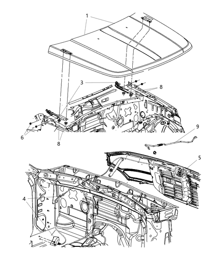 1989 Dodge Aries Hinge Hood Diagram for 55360897AF