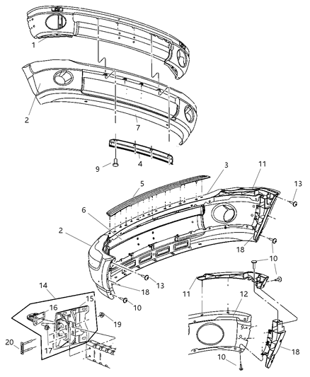 Panel Front Bumper Diagram for 55077773AA