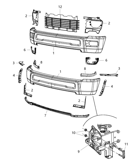 Bracket Kit Bumper Diagram for 68064329AC