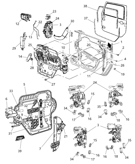 Clip Latch Link Yellow Right, Power And Manual Latch Diagram for 4589017AA